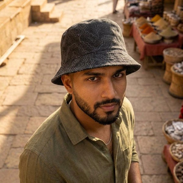 Hand Block Print Cotton Bucket Hat, Boho Geometric Festival Sun Protection
