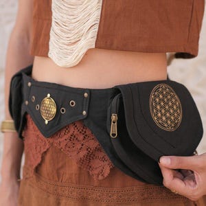 Canvas Waist Belt | Festival Utility Belt | Brass Buckle Multi-Pocket | Boho Rave Fashion | The Mystic Belt