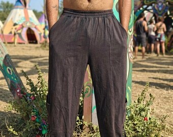Unisex Dark Charcoal Cargo Trousers, Relaxed Festival Utility Pants