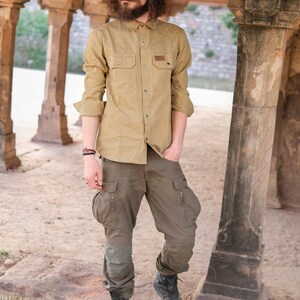 Men Cotton Utility Shirt with Chest Pockets, Handmade Long Sleeve Button Up Shirt - Histo Shirt
