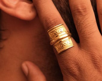 Handmade Brass Adjustable Ring: Engraved Boho Tribal Jewelry