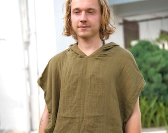 Kosh Sleeveless Hoodie, Unisex Cotton Tribal Top, Boho Festival Psytrance Fashion