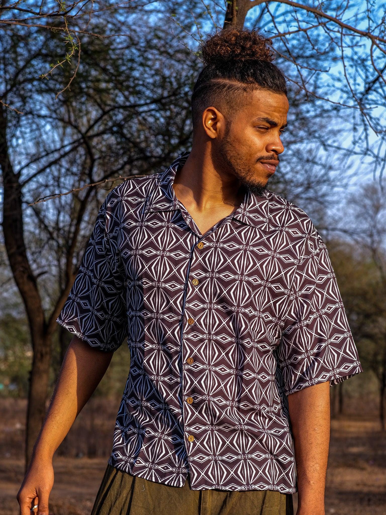 Men's Geometric Print Viscose Shirt: Baggy Hippie Style - Etsy