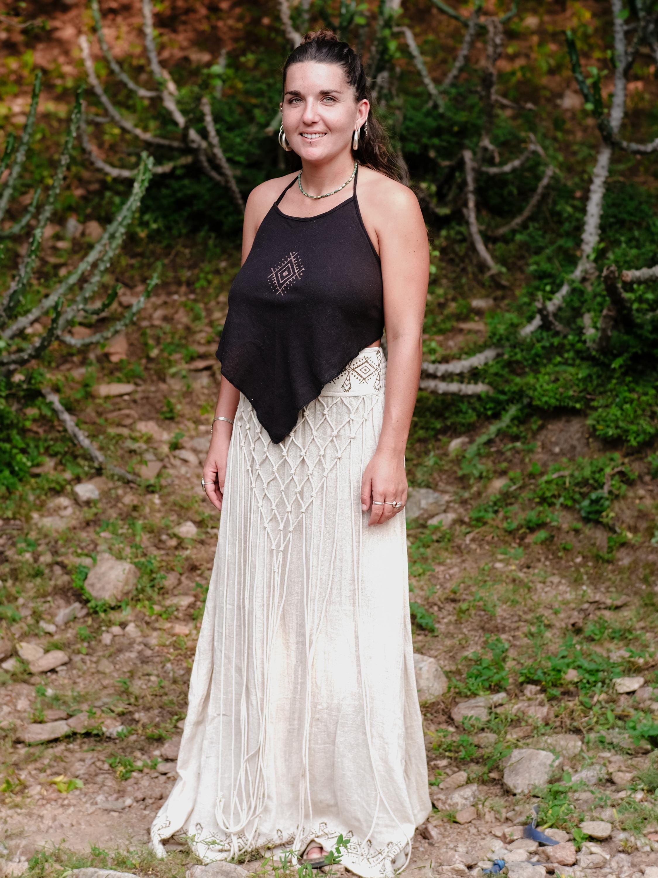 Handmade Macrame Fringe Belt Skirt Cover Up Cream Boho Festival One Size Handmade Macrame Fringe Belt, Boho Festival Skirt Cover-up  main image 3