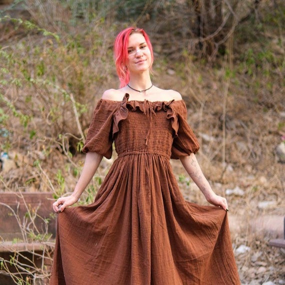 brown cotton maxi dress Halvar Linen Maxi Dress Brown Espresso