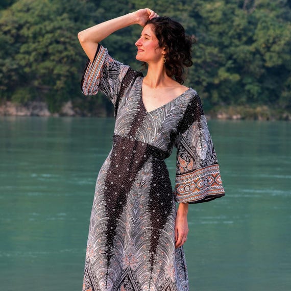 black boho summer dress Black Cotton Maxi Dress, Bohemian Summer Festival Beachwear, Lightweight Flowy Hippie Style