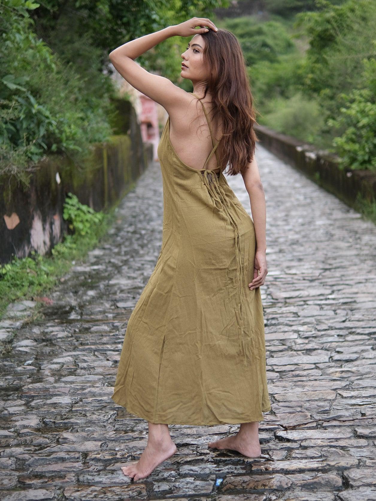 Eucalyptus Earthy Green Dress SELENA Long Dress Goddess Black Raven Maxi Open Back Cotton Festival B Eucalyptus Earthy Green Dress SELENA Long Dress Goddess Black Raven Maxi Open Back Cotton Festival B