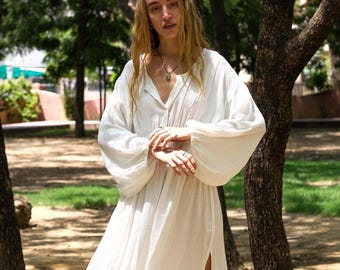 Boho Maxi Dress Women | Flowy Rayon Crepe Button Front Dress | Summer Resort Wear | Handmade Ethnic Tunic | One Size