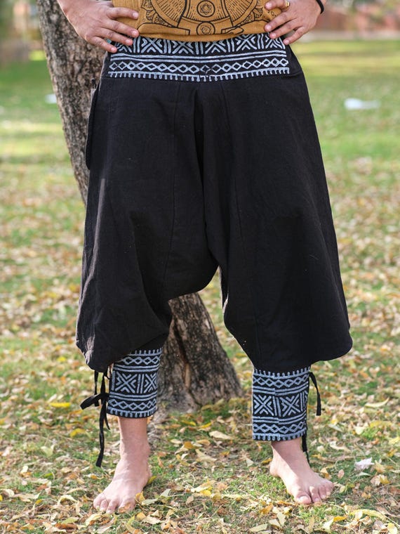 Black Drop Crotch Harem Pants | Tribal Cuff, Ninja Festival Gear