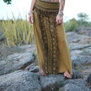 Cream Handblock Print Panel Fringe Detail High Waist Festival Skirt - Aira Skirt