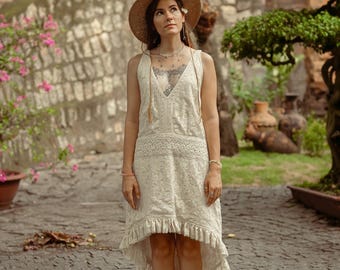Vestido largo bohemio de algodón hecho a mano • Conjunto de verano con estampado étnico