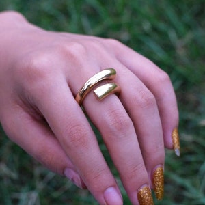 Twist Ring ,Bold adjustable open gold statement ring for women, minimalist chunky wrap ring for everyday wear,gold plated ring