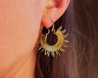 Shobhana Earrings, Gold Statement Earrings, Boho Tribal, Handmade Brass , Festival Jewelry Gift for Women