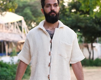 Amogh Boho Cotton Shirt for Men | Handmade Hippie Festival Shirt | Sustainable Tribal