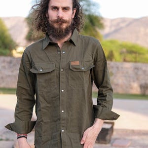 Men Cotton Utility Shirt with Chest Pockets, Handmade Long Sleeve Button Up Shirt - Histo Shirt