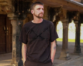Men's Textured Cotton Boho T-Shirt, Relaxed Fit Artisanal Top