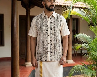 Boho Short Sleeve Beige Ethnic Print Shirt - Viraa Shirt