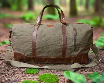 Vintage Canvas Leather Duffel Bag for Men and women : Sturdy Duffle Bag