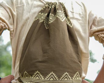 Handmade Cotton Drawstring Backpack: Tribal Handblock Print Boho Bag