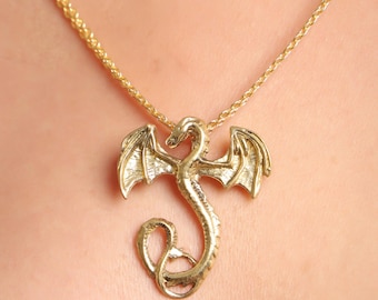 Handmade Brass Dragon Pendant Necklace, Gothic Boho Jewelry