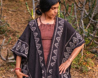 Boho Block Print Kimono Cardigan | Lightweight Knit Festival Beach Cover Up