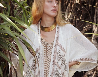 Boho Kimono Cardigan • Tribal Print Lightweight Cotton Cover-Up
