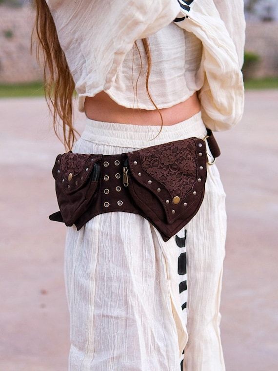Green Leaf Hip Bag | Canvas Utility Belt | Festival Fanny Pack