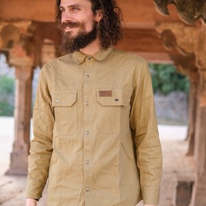 Men Cotton Utility Shirt with Chest Pockets, Handmade Long Sleeve Button Up Shirt - Histo Shirt