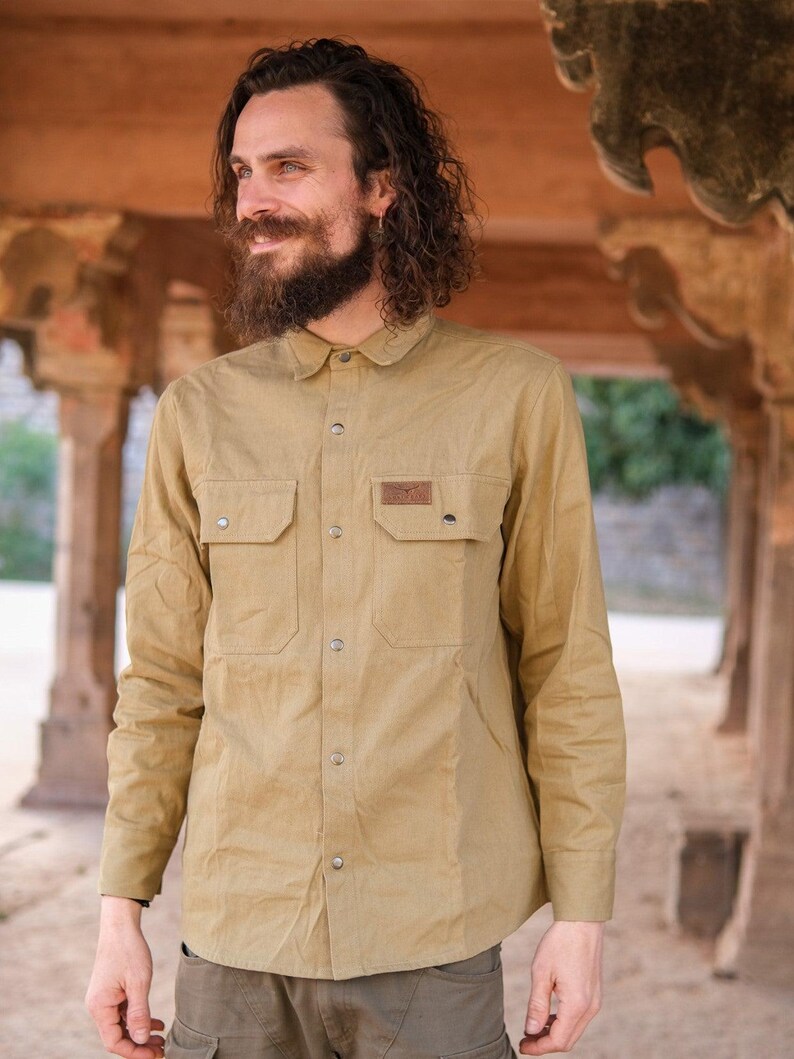 Men Cotton Utility Shirt with Chest Pockets, Handmade Long Sleeve Button Up Shirt - Histo Shirt