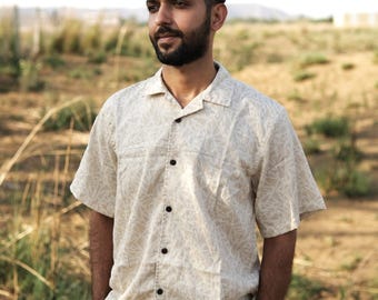 Beige Tropical Button Up Shirt - Aether Shirt