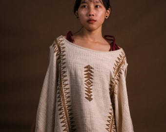 Bata kimono bohemia Parvati, prenda étnica para festivales, cárdigan bohemio con estampado tribal