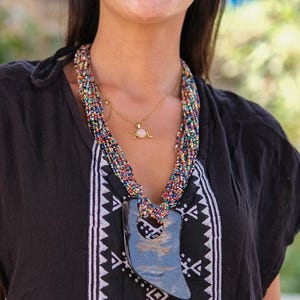 Northest Necklace ,Statement Multicolor Beaded Tribal Necklace with Large Stone Pendant, Handmade Ethnic Boho Jewelry for Festival
