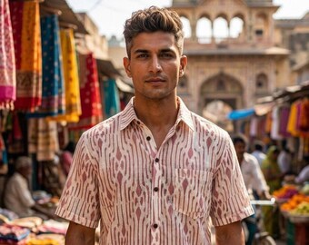 Ikat Print Handblock Baumwolle Shirt - Dune Shirt