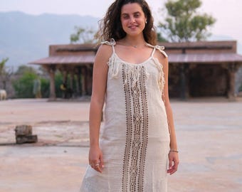 Anora Boho Dress | Handmade Festival Dress | Organic Cotton Hippie | Bohemian Maxi | Cottagecore Clothing