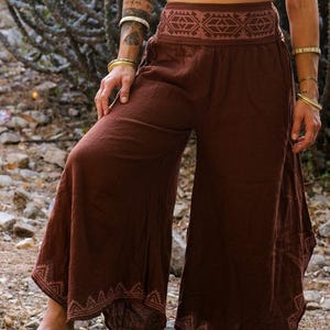 Bruine katoenen harembroek: boho tribal wijde broek