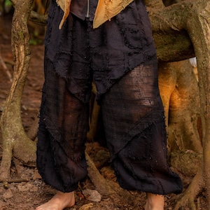 Handgemachte schwarze Haremshose: Boho Patchwork Baumwolle Yoga Hose