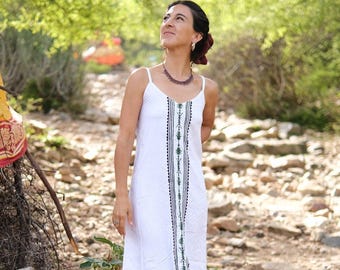 Boho Cotton Mini Dress, Tribal Print, Festival Summer Casual Outfit