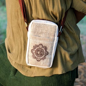 Hemp Mini Sling Bag ,Handmade hemp crossbody bag, eco friendly phone pouch, boho travel mini bag, unisex pocket sling bag