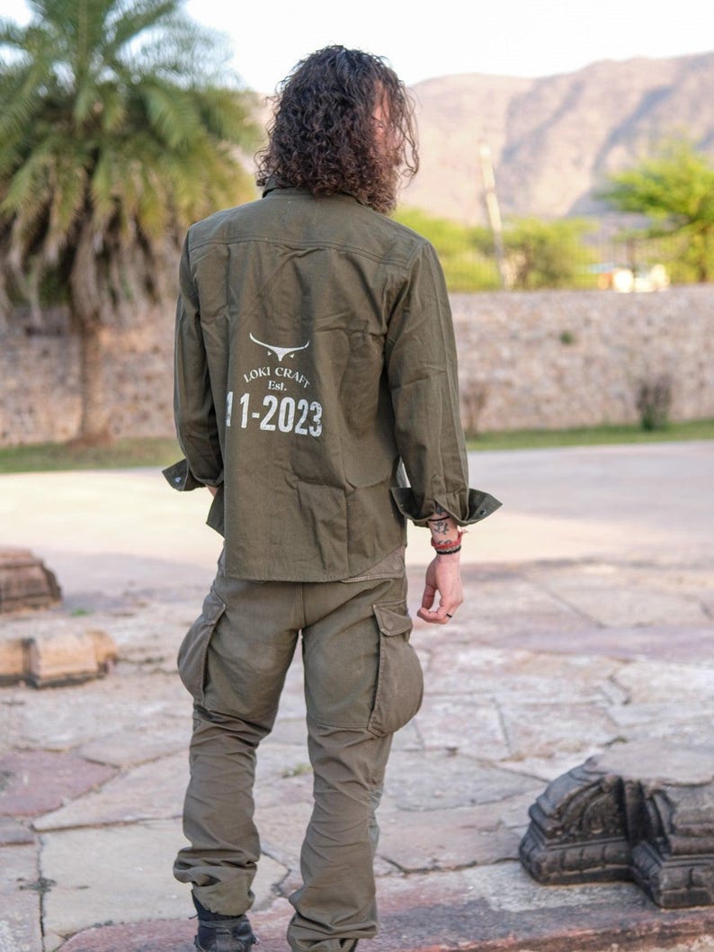 Men Cotton Utility Shirt with Chest Pockets, Handmade Long Sleeve Button Up Shirt - Histo Shirt