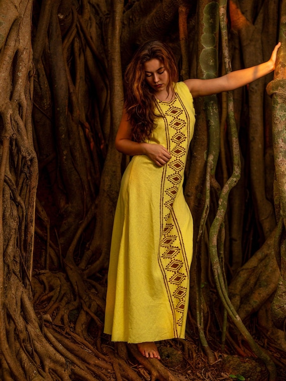 knee length dresses for ladies Yellow Boho Maxi Dress main image 1