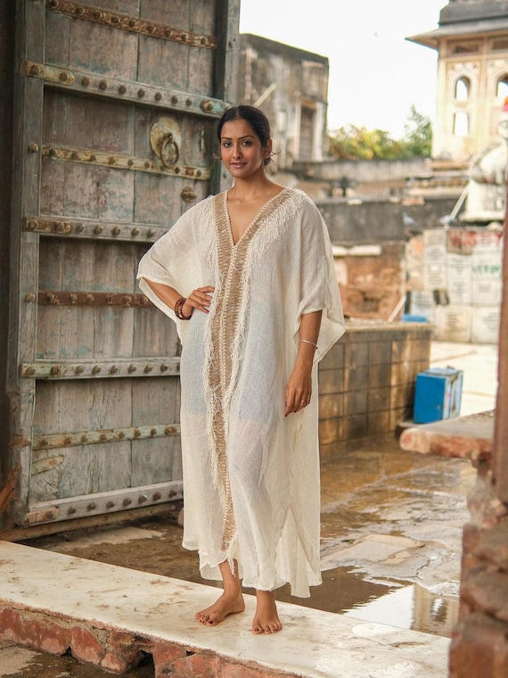 white cotton kaftan dress Designer Cotton Kaftan Dress