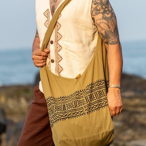 Tribal Sling Bag ,Boho Cotton Sling Bag , Tribal Handblock Print – Unisex Crossbody Hobo Bag for Everyday Use, Travel, and Hippie Outfits