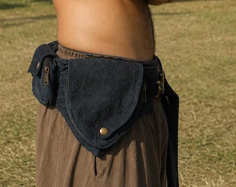 Boho Utility Belt, Lace-Textured Flap, Antique Brass Hardware, Adjustable Hip Bag