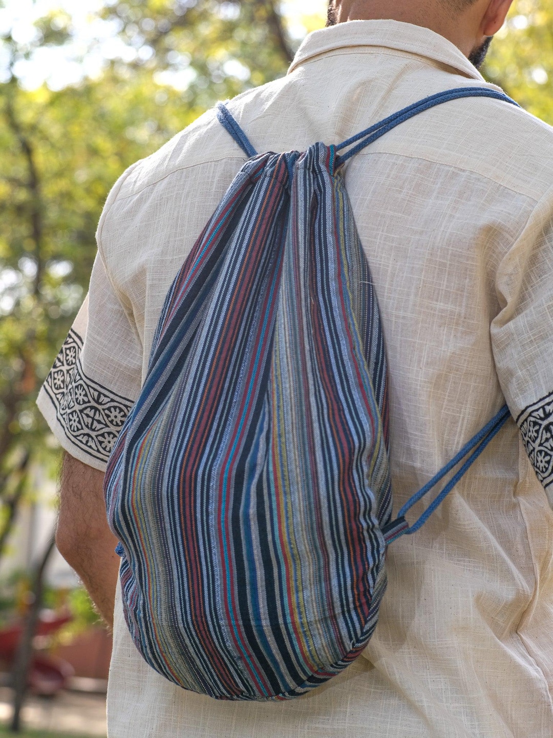 Rusty Stringers Bag Stripes Cotton Drawstring Bag: Handwoven Hippie Style - Etsy