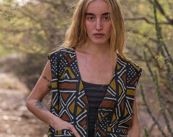 Handmade Afro Vest – Tribal Mud Cloth Print Sleeveless Jacket
