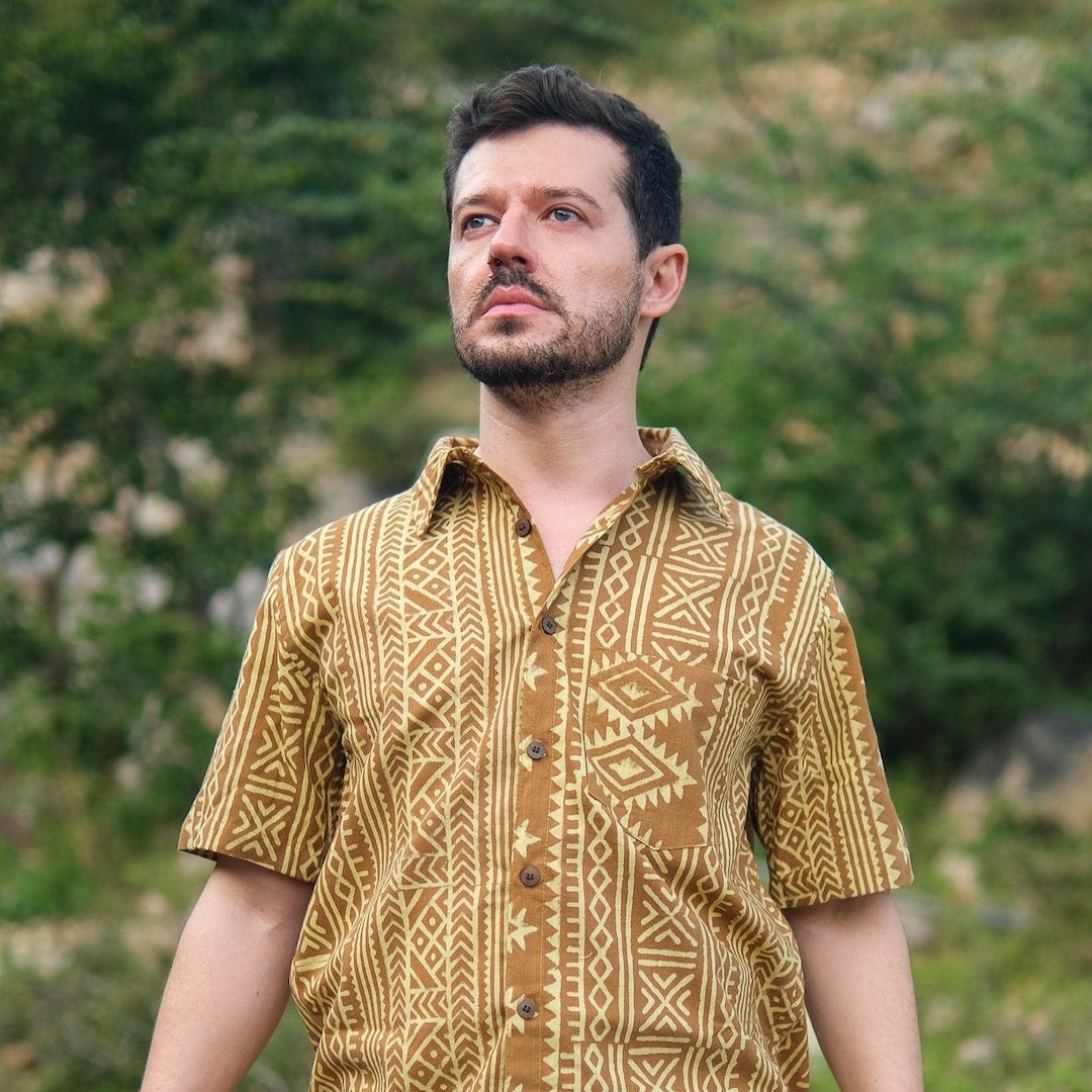 hippie dress shirt Striped Nepalese Kurtha Shirt