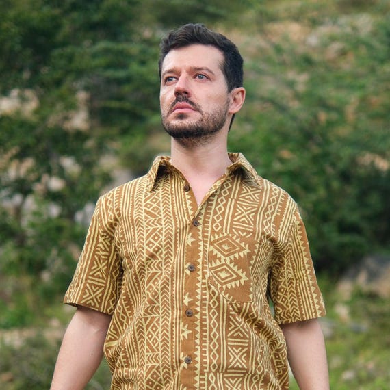 hippie dress shirts Java Patch Button Down Shirt