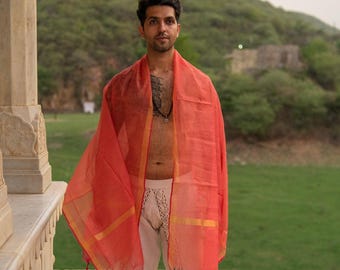 Traditional Indian Handwoven Wrap for Rituals Travel -Raktima Shawl