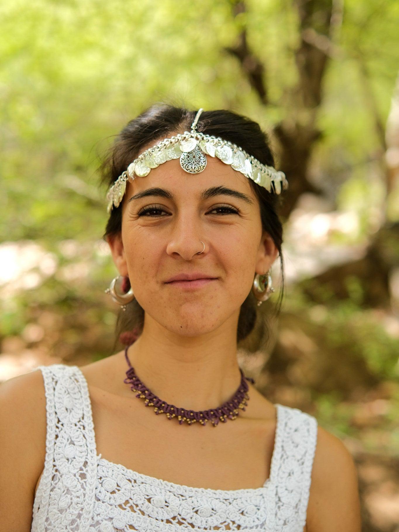 YERTTER Gypsy Turkish Boho Vintage Head Chain Headpieces Hair Accessories Bohemian Gold Rhinestone Green Crystal Head Chain for  main image 3