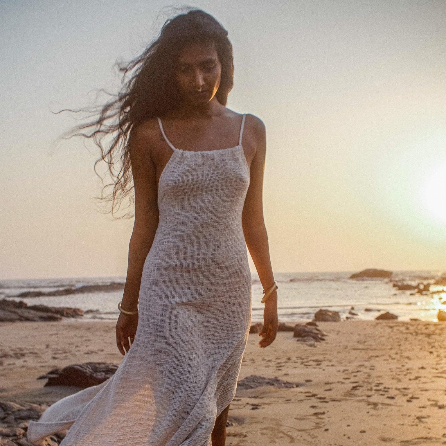 Furiosa Maxi Dress ,Bohemian beach maxi dress with spaghetti straps, lightweight summer sundress, white breathable gauze fabric